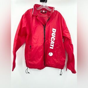 Ducati Red Nylon Windbreaker Hooded Rain Jacket Size Large